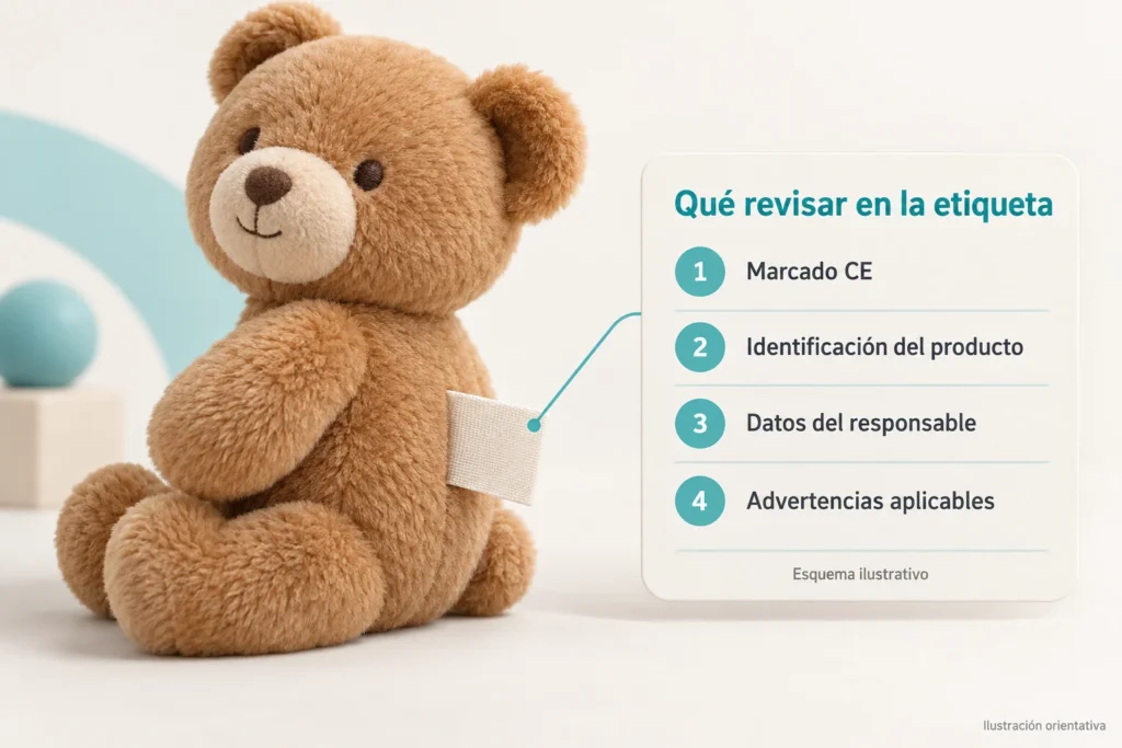 Esquema de los datos que revisar en la etiqueta de un peluche.